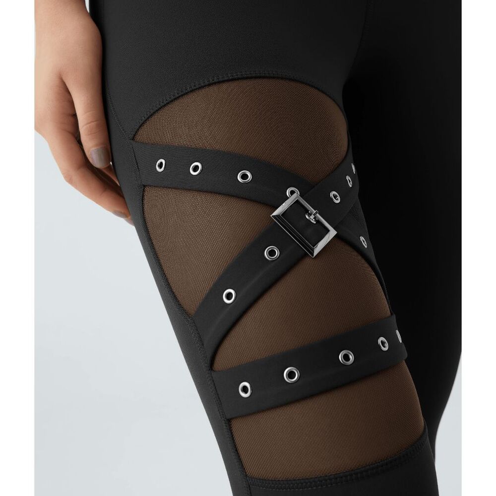 NWT HALARA High Waisted Mesh Decorative Buckle Black Yoga Leggings SIZE S - Picture 3 of 9